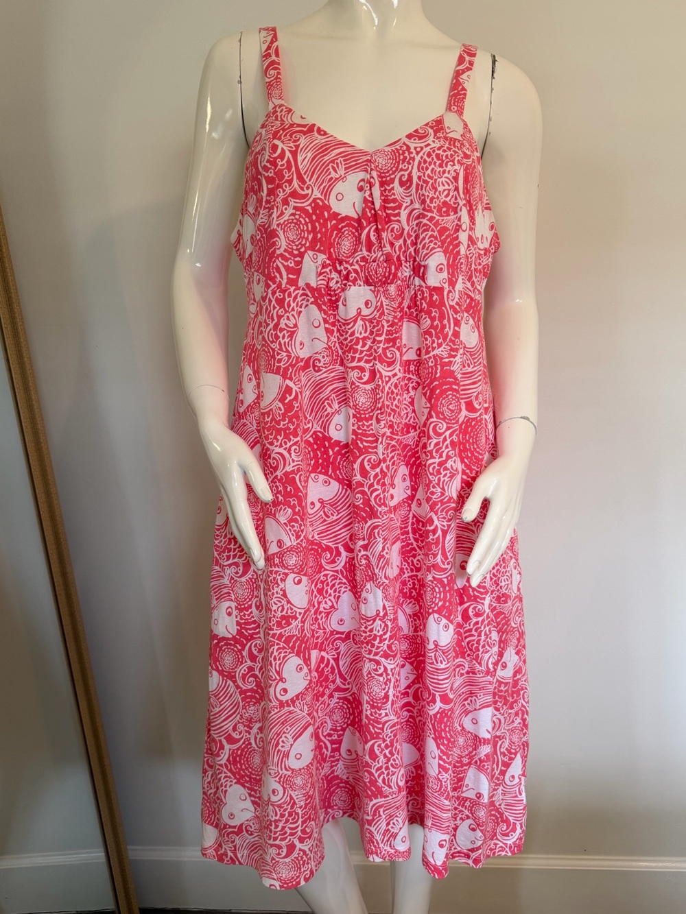 Lilly Pulitzer Coral & White Fish Patterned Strap Sundress Size Large